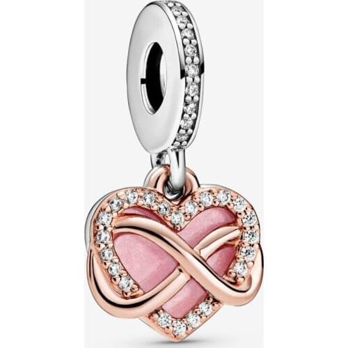 Rose Gold Heart-shaped Pendant Female Eternal Symbol Heart Pink Pendant Bracelet Necklace Original Beads Charms