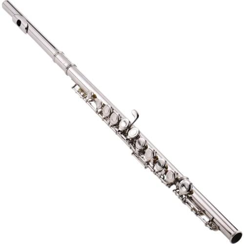 Western Concert Flute Silver Plated 16 Holes C Key Cupronickel Woodwind Instrument with Cleaning Cloth Stick Gloves