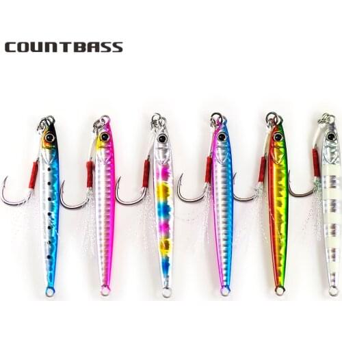 COUNTBASS 6PCS 15g 20g 30g 40g Slide Stick Jigging Fishing Lure Rigged Assist Hook Casting Jig Slim Bait Fall Pitch Metal Jigs