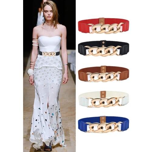 Gold chain belt elastic silver metal waist belts for women ceiture femme stretch cummerbunds ladies coat waistband