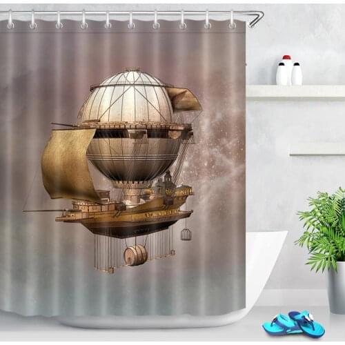 Steampunk Fairy Tale Spaceship Shower Curtain Fabric Waterproof Polyester Retro Printing Bath Window Curtain for Bathroom Decor