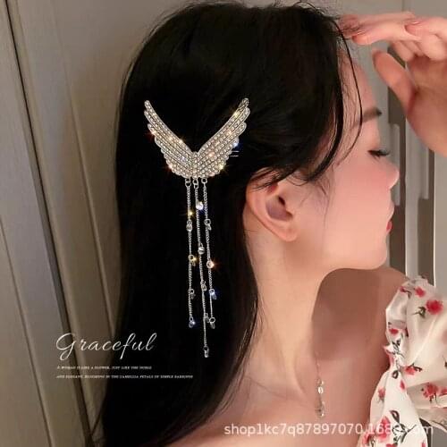 Super Flash Wings Tassel Hairpin Korea Temperament Simple Hair Accessories Senior Slides Headdress Barrettes for Women