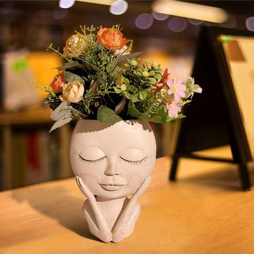 Resin Human Head Vase Nordic Style Sculpture Flower Pot Potted Plant Creative Office Home Decoration Accessories For Living Room