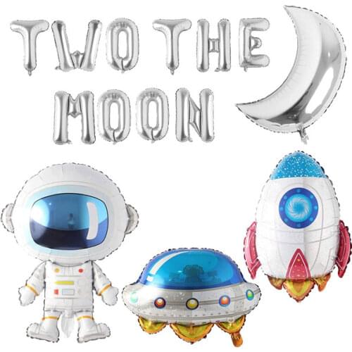 Space Party Balloons Decor Two the Moon Letter Foil Balloons Rocket Balloon Astronaut Balloon Airship Balloon Moon Balloon