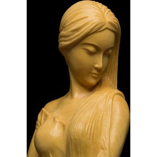 High quality Boxwood Woodcarving hall Ornaments Figure statue Manual craft Wooden crafts Sculpture Female figurine gifts
