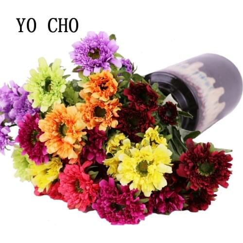 YO CHO 8 Heads Wedding Decoration Christmas Home Autumn leaves Fake Artificial Cosmos Gerbera Bouquet Real Touch Daisy Flowers