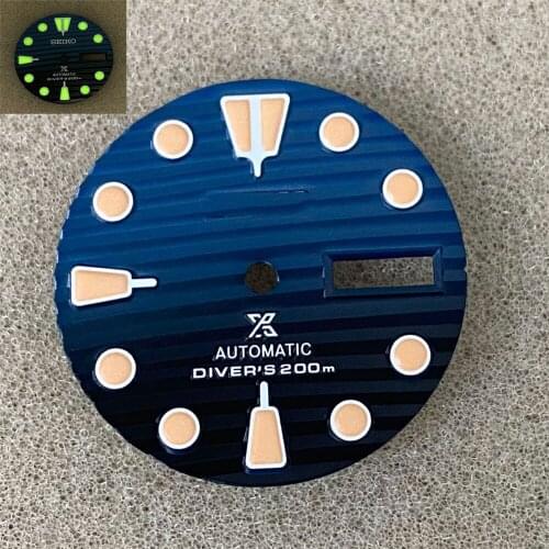NH35 Movement Watch Parts 28.5mm Blue Dial For Japan SKX007 Luminous Plate Replacement Parts