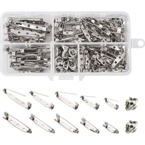 1 Set Multi Size Iron Brooch Findings Back Bar Pins Safe Lock Bar Badge Holder Findings with Lapel Pin Backs for Jewelry Making