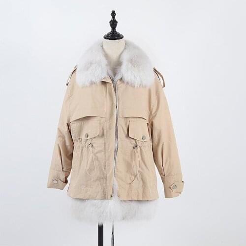 Women Parkas Winter Short Jacket Real Rabbit Fur 2020 NewLined Women 100% Real Fox Fur Collar Coats and Jackets