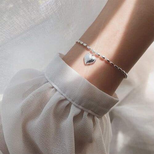 925 Sterling Silver Tassel Heart Shape Charm Bracelet For Women Bracelet &Bangle Fashion Jewelry Birthday Party SL198