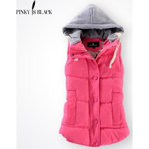 Pinky Is Black Autumn Winter Fashion Cotton Vest Women Patchwork Sleeveless Hooded Collar Casual Coat Colete Feminino Waistcoat