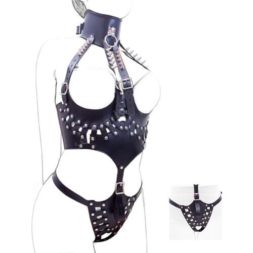 Women Black PU Leather Dress Breast Bondage Restraints Harness Belt Slave King Sexy Set Adult Sex Furniture Sex Toys Adult Game