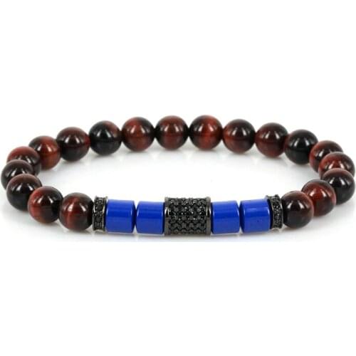 1PC 8MM Adjustable Friendship Elastic Rope CZ Charm Bracelet Striped Natural Stone Beads Bracelets for Women Men Pulseras Mujer