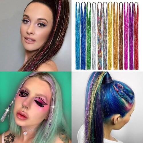 Sparkle Shiny Hair Tinsel Extensions Dazzles Women Accessories Hippie for Braiding Headdress Hair Braiding Tools Long 90cm