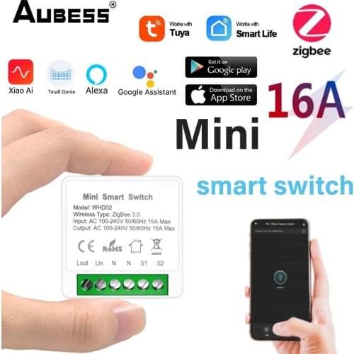 16A 10A Tuya ZigBee 3.0 Mini Smart Switch Supports 2 Way Control Smart Home Automation Module With Alexa Google Home Smart Life