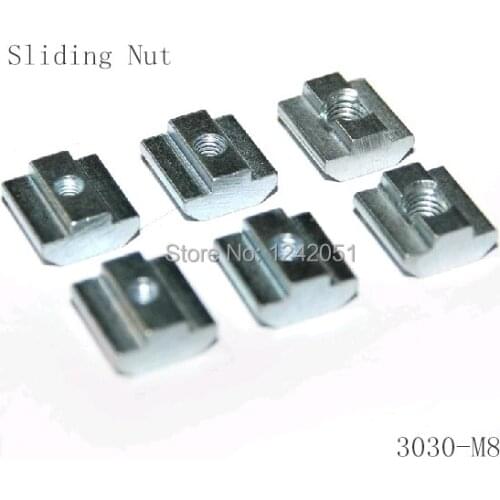 50pcs/lot T Sliding Nut block M8 for 3030 Aluminum Profile slot 8 Zinc Coated Plate Aluminum Accessories