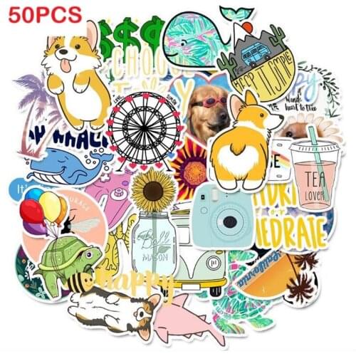 50pcs Cartoon The small animals corgi Sticker Waterproof for Laptop Skateboard Suitcase Guitar Furniture Decal DIY Toy Sticker