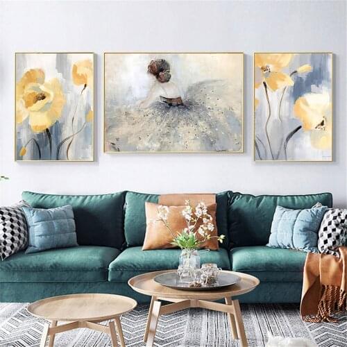 Abstract Flower Ballerina Poster Painting Dancing Ballet Girl Wall Art Canvas Print Vintage Wall Pictures Living Room Home Decor