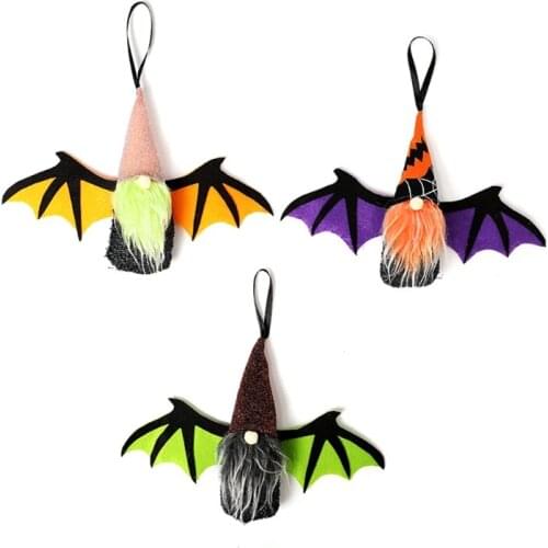 Halloween Faceless Gnome with Bat Wing Plush Doll Hanging Ornament Elf Toy Decor
