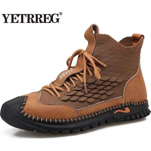 Brand Winter Mens Boots Lace-up Men Short Boots Breathable Walking Ankle Boots Fashion Mens Hiking Shoes Flats Casual Shoes