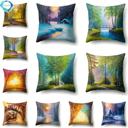 Four Seasons Scenery Printed Decorative Throw Pillow Case Polyester Snowflake Christmas Cushion Cover for Sofa Fundas De Cojin