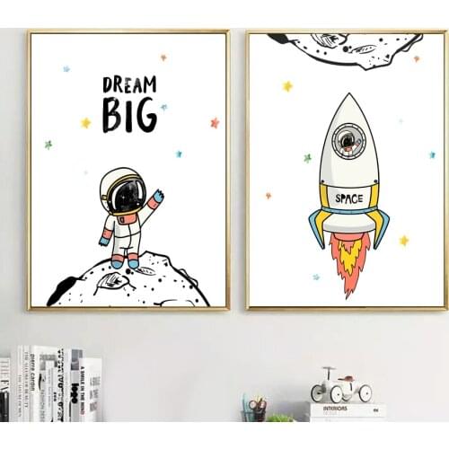 Cartoon Astronaut Rocket Planet Space Wall Art Canvas Painting Nordic Posters And Prints Wall Pictures For Boy Kids Room Decor