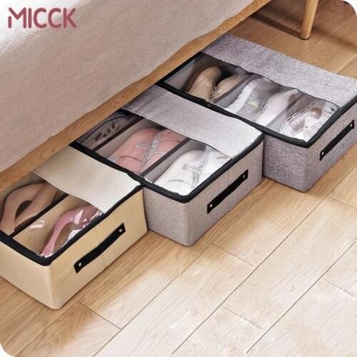 MICCK Cotton And Linen Storage Box For Clothing Foldable Shoe Clothes Storage Container With Removable Baffle Clothing Organizer