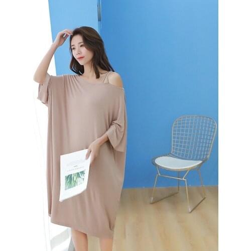 2021 Summer Large Size Dress Nightgown Womens Short Sleeve Loose Nightwear Shoulder Nightdress Pregnant Home Wear Sleepwear