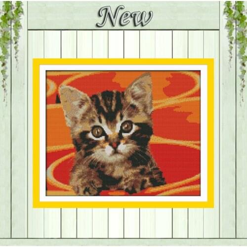 Little cat in pot,Pattern printed on canvas DMC 11CT 14CT Cross Stitch kit,needlework Set,all embroider,animal Style Home Decor