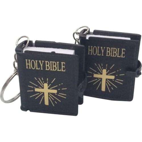Cute Mini English HOLY BIBLE Keychains Religious Christian Jesus Cross Keyrings