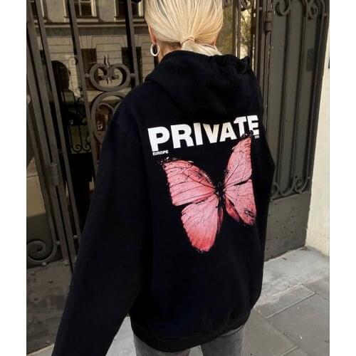 Fashion Autumn Women Hoodie Explosion Private butterfly Sweatshirt Hoodies Printed Long-Sleeved Black Women Harajuku Sweatshirt