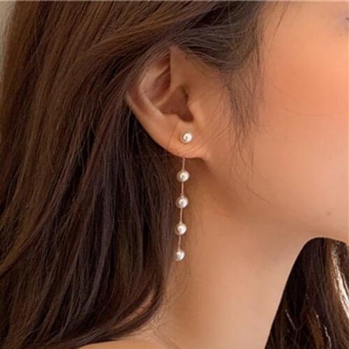 Trendy Elegant Created Big Simulated Pearl Long Earrings Pearls String Statement Drop Earrings For Women Wedding Party Gift