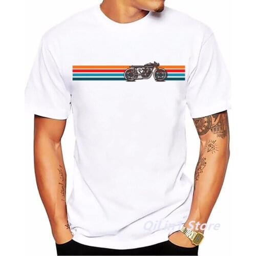 Cafe Racer Motorcycle Print Mens Vintage T Shirt Summer 2021 White Short Sleeve Casual Top 90s Cool Hip Hop Rock Tshirt Graphic