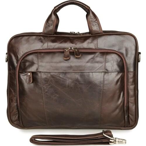 Mens Briefcase Genuine Leather Business Handbag 15 Inch Laptop Casual Large Bags Male Big Vintage Messenger Shoulder Tote Bags