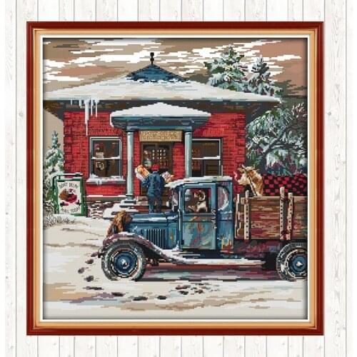 Christmas Post Office DIY Needlework Crafts Cross Stitch Kits Cotton Thread Embroidery Needlework Sets Patterns Kits Home Decor