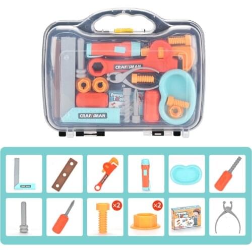 D7WF Kids Toy Tool Set Realistic Kids Construction Toy Include Drill, Sander Toy, Handsaw and Screw Toy Spliced into Tank