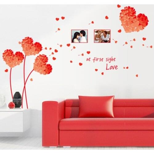 Love Grass Leaf Wall Stickers Red Love Heart Photo Frame Bedroom Living Room Wall Decor Decals