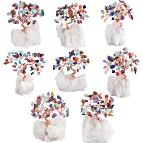 Natural Stone Crystal Lucky Money Tree With Rock Quartz Base Bonsai Wealth Luck Ornaments Room Decor