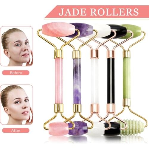 Rose Quartz Jade Roller Face Slimming Massager Natural Facial Massage Roller Massager for Face Skin Lifting Wrinkle Remove Tool