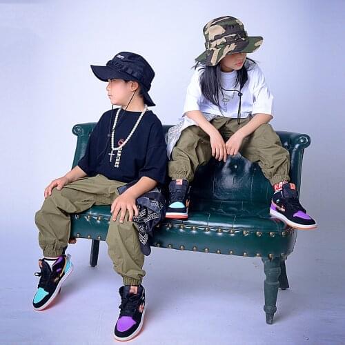 2021 New Short Sleeved Loose Pants Hip Hop Dance Clothes For Kids Children Jazz Performance Costumes Boys Rave Clothes DQS6854
