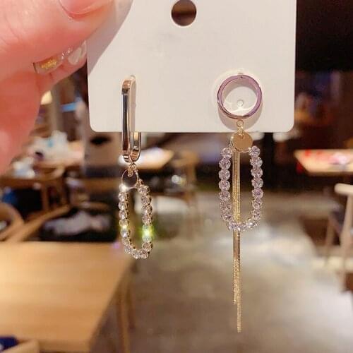 YAOLOGE New Gold Color Asymmetry Rhinestone Tassel Earrings For Women Alloy Drop Earring 2021 Trend Party Gift Fashion Jewelry