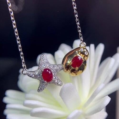 Natural red ruby gem Necklace natural gemstone Pendant Necklace S925 silver Elegant Starfish stars women party gift fine Jewelry