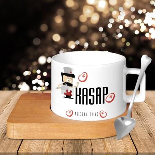 Personalized Professional Butcher Wood Altlıklı Ceramic Cup