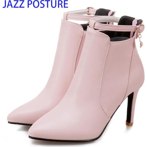 Sexy Thin High Heels Party Wedding Shoes Woman White Black Ankle Boot Big Size Buckle Strap Pointed Toe Pumps Stiletto z287