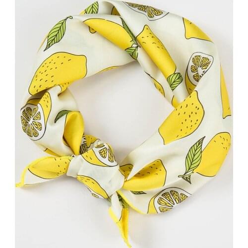 HOT Autumn Winter Small Square Silk Scarf For Women Female Neck Scarfs Printed Lemon Fashion Hair Scarf Girls Kerchief 50X50CM