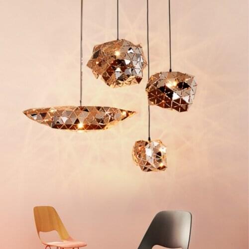 IKVVT Modern Stainless Steel Pendant Light Nordic Polygon Shaped Chrome Hanging Lamp for Livingroom Hotel Home Deco Lighting