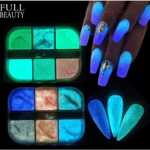 Glow In The Dark Reflective Sequins for Nails Holographic Sugar Luminous Nail Glitter Set Neon Powder Pigment Decor CH1909-22