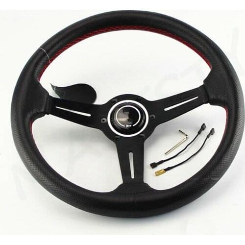 Auto Parts Universal Fits Racing Sport 350mm Leather Alloy Steering Wheel with / Horn