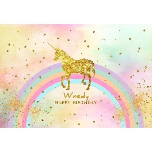 Vinyl Photography Background Birthday Unicorn Gold Star Flash Rainbow Children Fotografia Backgrounds for Photo Studio G-138