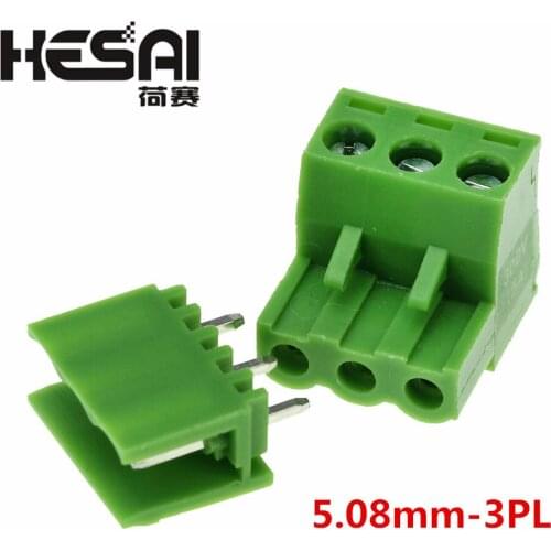 5.08mm Pitch Connector Screw Terminal Block Pin Header and Socket 3Pin PCB Electrical Universal Plug Right Angle 300V 10A 10Set